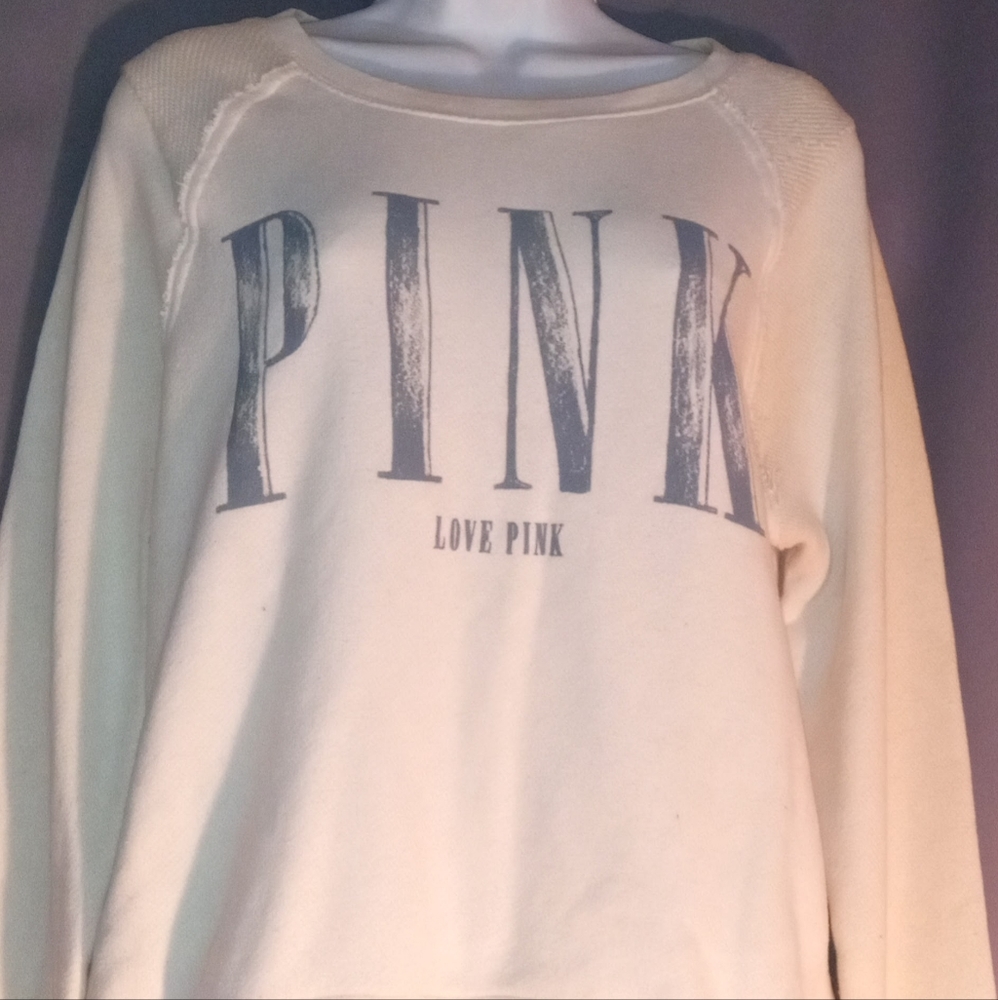 Victoria Secret Pink sweatshirt in cream with grey lettering. Sz S.